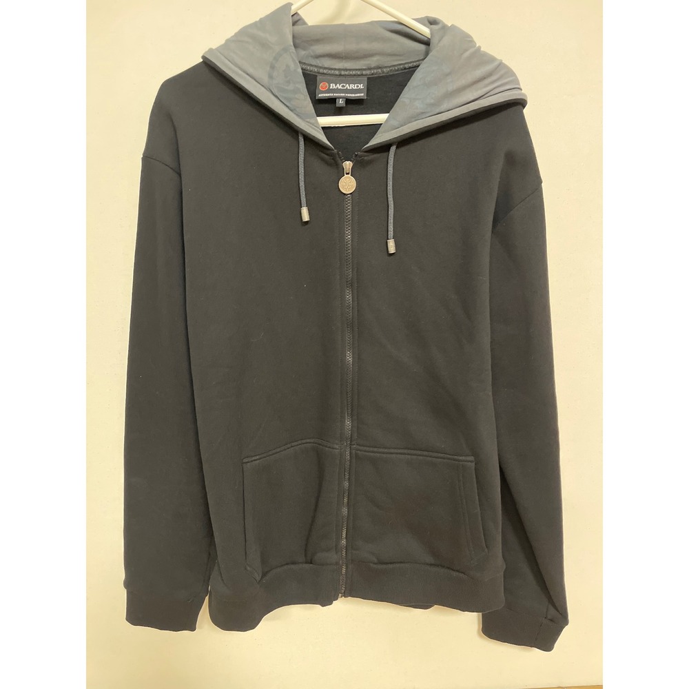 Bacardi Authentic Merchandise Mens Large Black Full Zip Hoodie Bat Logo Grey